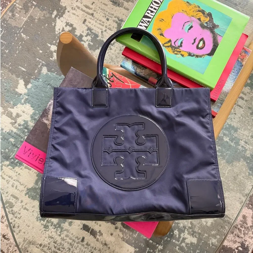 Tory Burch Navy Blue Nylon Tote Bag